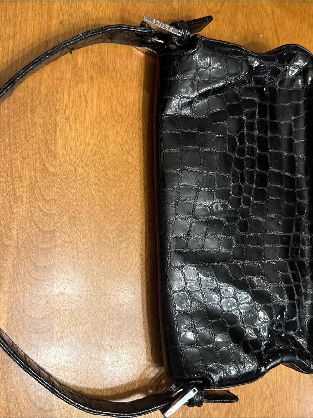 Vintage Fendi Black Crocodile Baguette Shoulder Bag with Silver Buckle - Picture 9 of 13